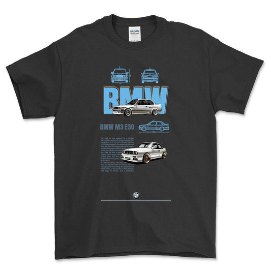 BMW E30 - Unisex T-Shirt , Bomuld-Beklædning-BMW-Sort-S-Forside-Garage Culture Shop- garage - man cave - merchandise