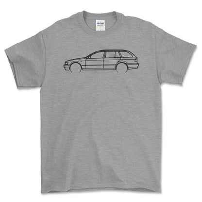 BMW E39 Wagon Outline - Unisex T-Shirt , Bomuld-Beklædning-BMW-Grå Sport-S-Forside-Garage Culture Shop- garage - man cave - merchandise