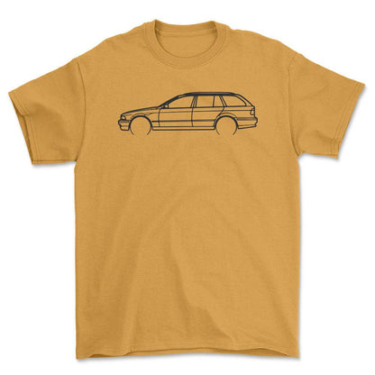 BMW E39 Wagon Outline - Unisex T-Shirt , Bomuld-Beklædning-BMW-Guld-S-Forside-Garage Culture Shop- garage - man cave - merchandise