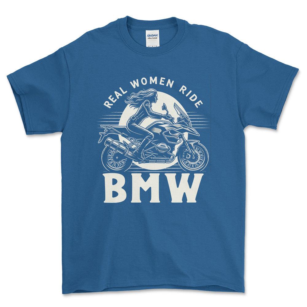 BMW GS - Real Women Ride BMW - Unisex T-Shirt , Bomuld-Beklædning-BMW-Blå Royal-S-Forside-Garage Culture Shop- garage - man cave - merchandise