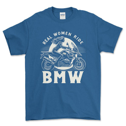 BMW GS - Real Women Ride BMW - Unisex T-Shirt , Bomuld-Beklædning-BMW-Blå Royal-S-Forside-Garage Culture Shop- garage - man cave - merchandise