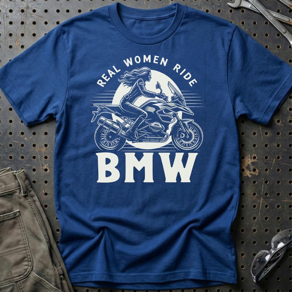 BMW GS - Real Women Ride BMW - Unisex T-Shirt , Bomuld-Beklædning-BMW-Blå Royal-S-Garage Culture Shop- garage - man cave - merchandise