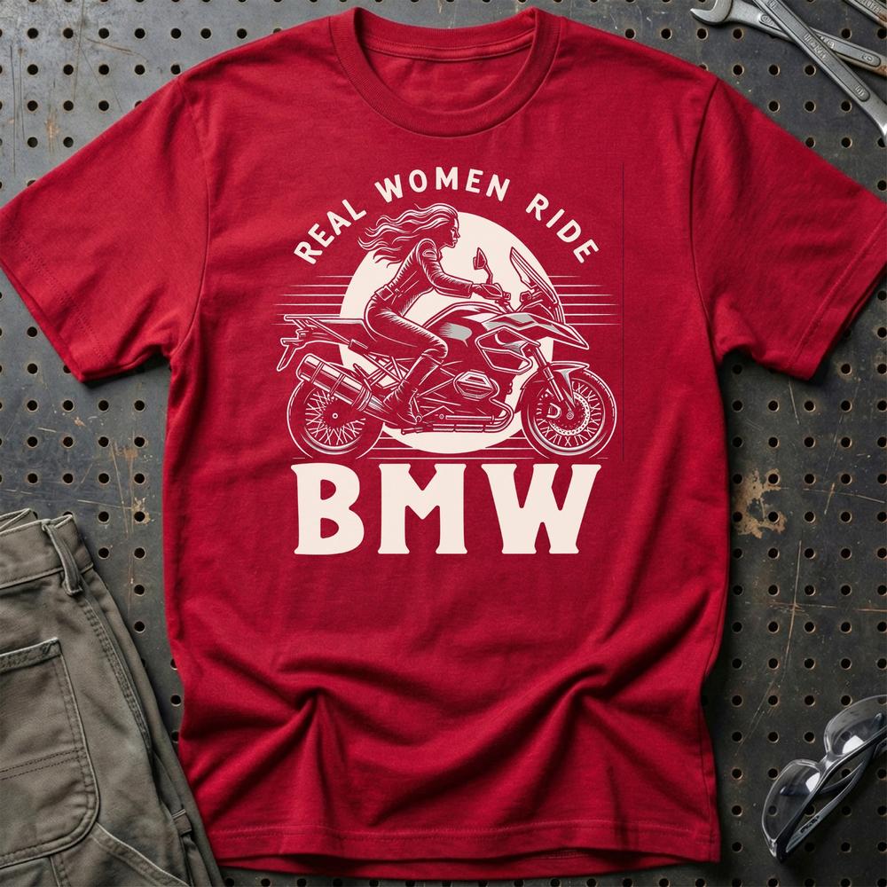 BMW GS - Real Women Ride BMW - Unisex T-Shirt , Bomuld-Beklædning-BMW-Rød-S-Garage Culture Shop- garage - man cave - merchandise