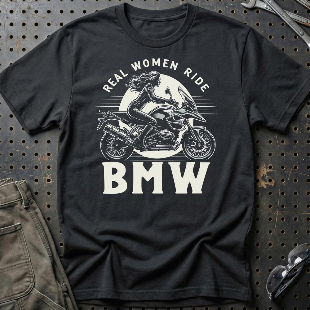 BMW GS - Real Women Ride BMW - Unisex T-Shirt , Bomuld-Beklædning-BMW-Sort-S-Garage Culture Shop- garage - man cave - merchandise