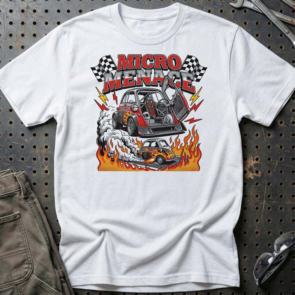BMW Isetta Micro Menace Vintage Racing - Unisex T-Shirt-Beklædning-BMW-Hvid-S-Garage Culture Shop- garage - man cave - merchandise