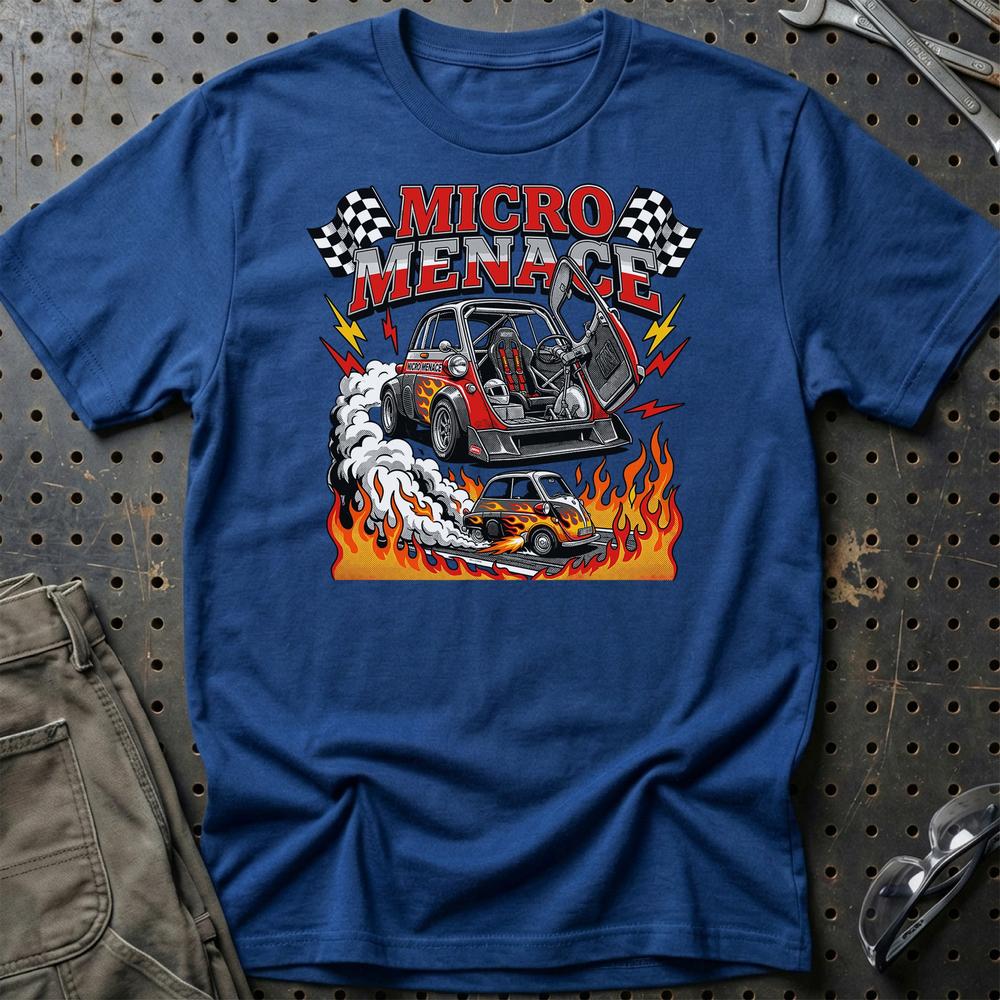 BMW Isetta Micro Menace Vintage Racing - Unisex T-Shirt-Beklædning-BMW-Blå Royal-S-Garage Culture Shop- garage - man cave - merchandise