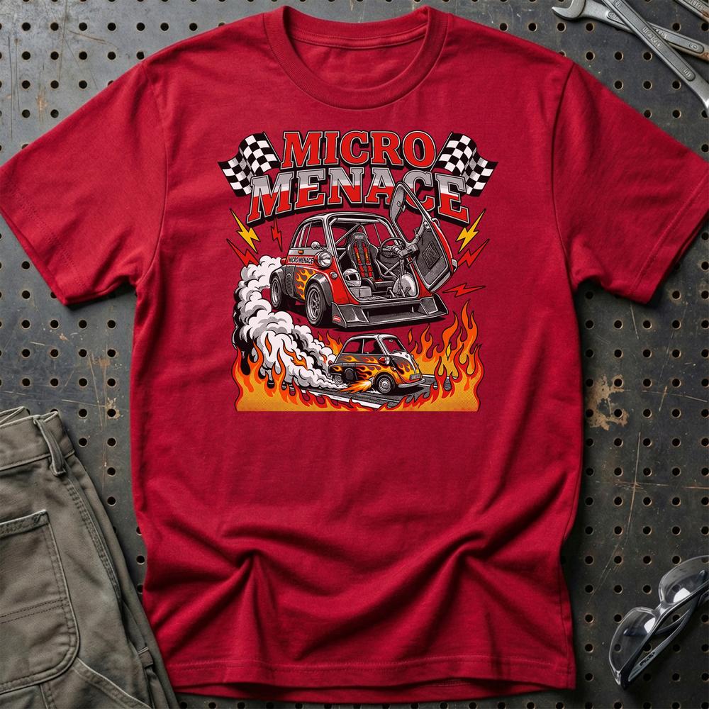 BMW Isetta Micro Menace Vintage Racing - Unisex T-Shirt-Beklædning-BMW-Rød-S-Garage Culture Shop- garage - man cave - merchandise