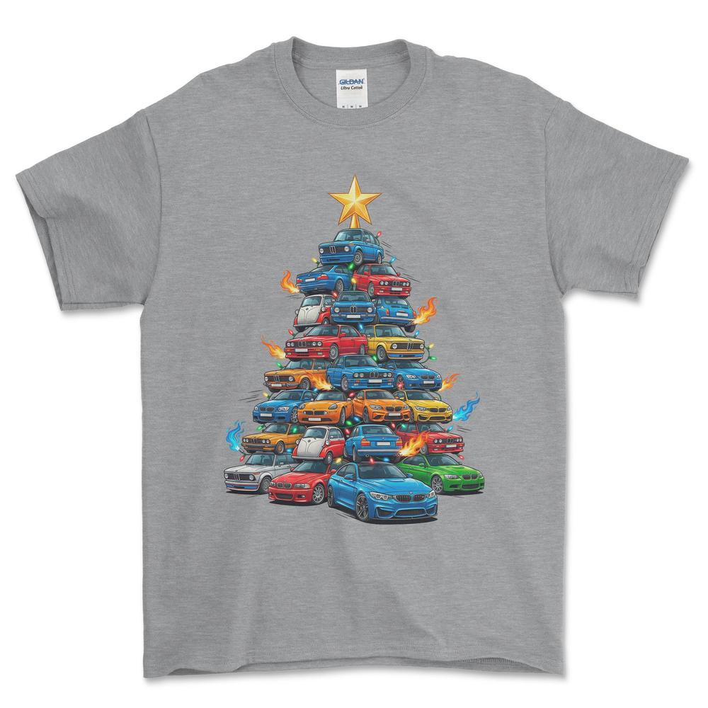 BMW Juletræ Christmas Tree - Unisex T-Shirt-Beklædning-BMW-Grå Sport-S-Forside-Garage Culture Shop- garage - man cave - merchandise