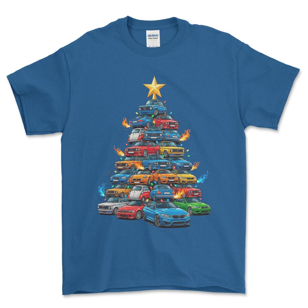 BMW Juletræ Christmas Tree - Unisex T-Shirt-Beklædning-BMW-Blå Royal-S-Forside-Garage Culture Shop- garage - man cave - merchandise