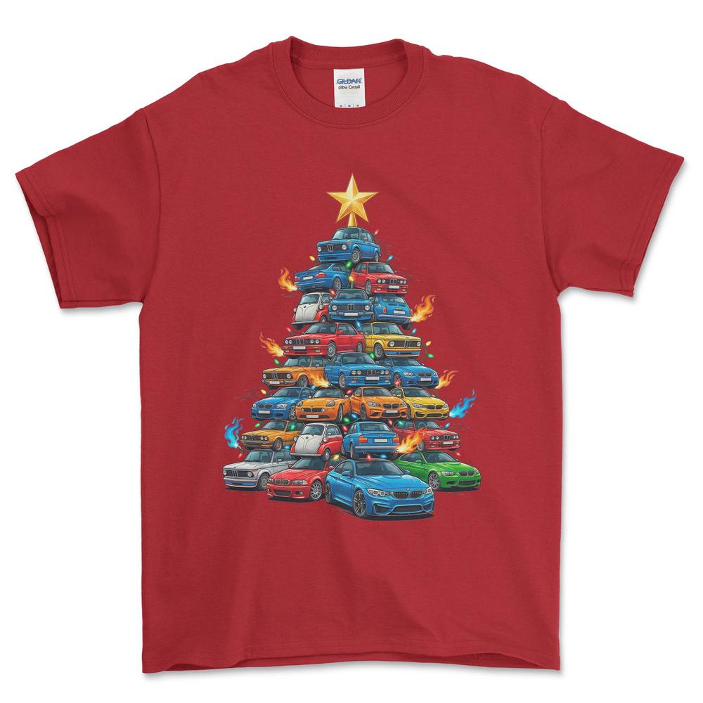 BMW Juletræ Christmas Tree - Unisex T-Shirt-Beklædning-BMW-Rød-S-Forside-Garage Culture Shop- garage - man cave - merchandise
