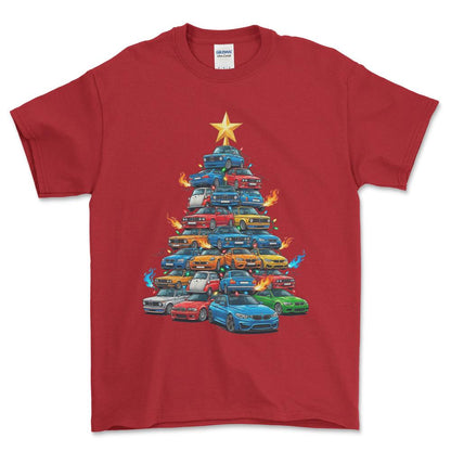 BMW Juletræ Christmas Tree - Unisex T-Shirt-Beklædning-BMW-Rød-S-Forside-Garage Culture Shop- garage - man cave - merchandise