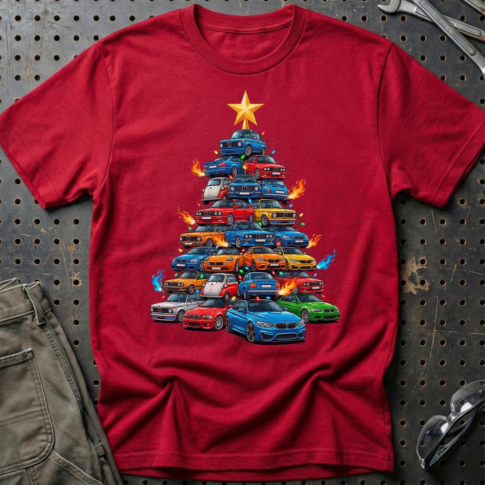 BMW Juletræ Christmas Tree - Unisex T-Shirt-Beklædning-BMW-Rød-S-Garage Culture Shop- garage - man cave - merchandise