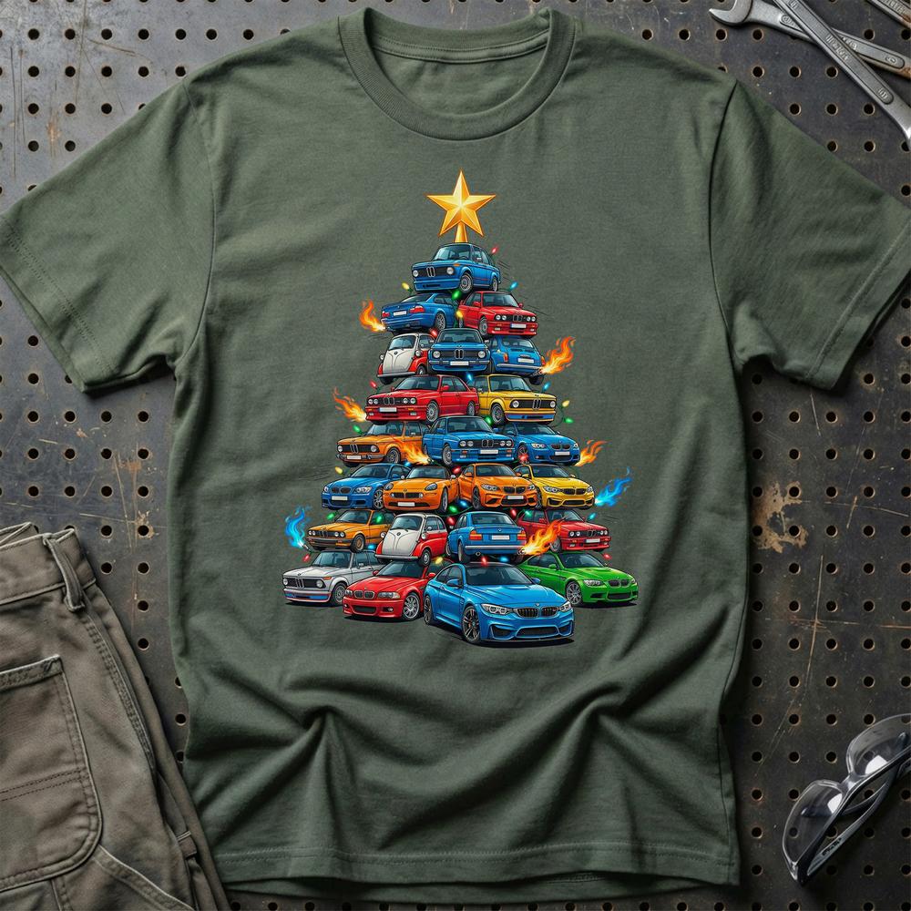 BMW Juletræ Christmas Tree - Unisex T-Shirt-Beklædning-BMW-Grøn Militær-S-Garage Culture Shop- garage - man cave - merchandise