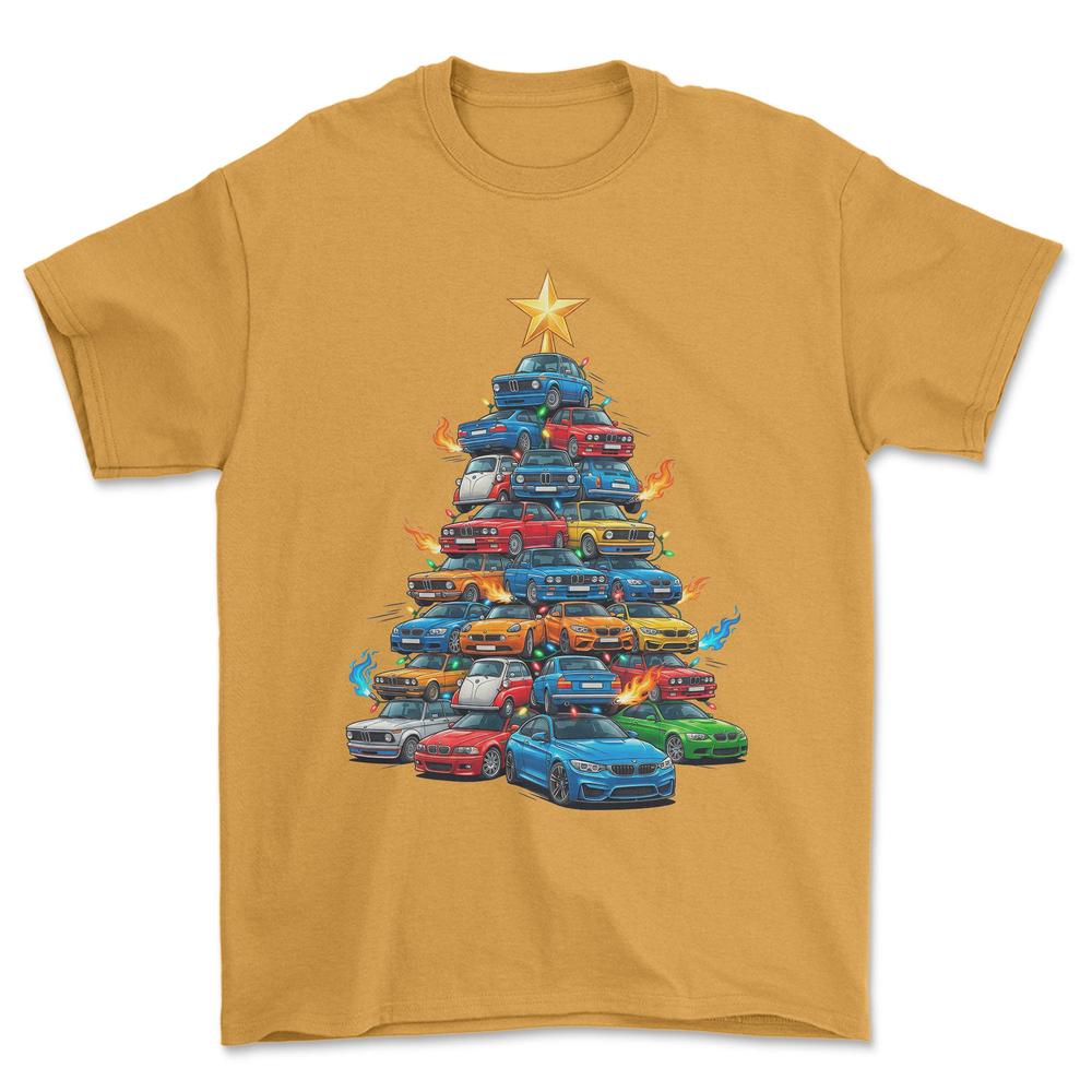 BMW Juletræ Christmas Tree - Unisex T-Shirt-Beklædning-BMW-Guld-S-Forside-Garage Culture Shop- garage - man cave - merchandise