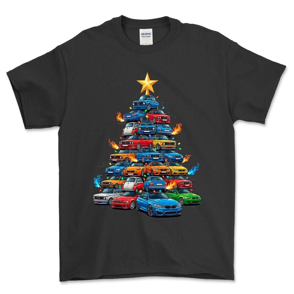 BMW Juletræ Christmas Tree - Unisex T-Shirt-Beklædning-BMW-Sort-S-Forside-Garage Culture Shop- garage - man cave - merchandise