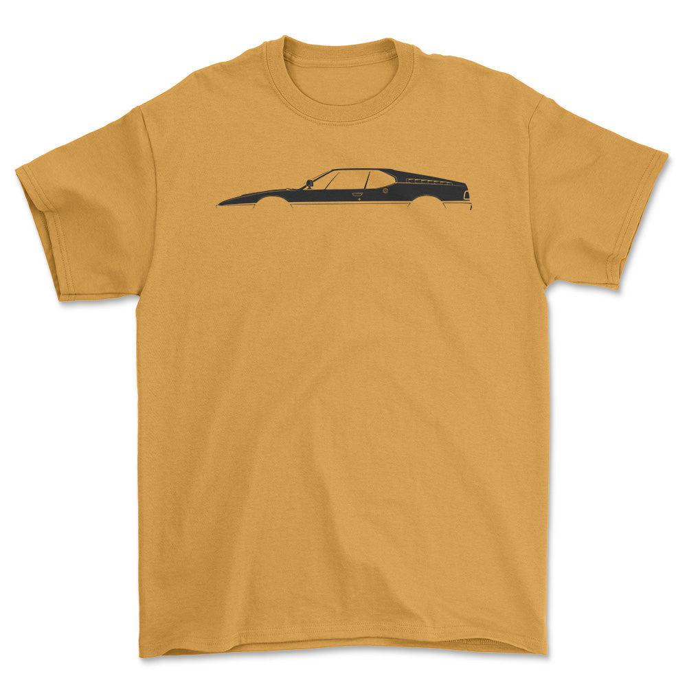 BMW M1 Silhuet - Unisex T-Shirt , Bomuld-Beklædning-BMW-Guld-S-Garage Culture Shop- garage - man cave - merchandise