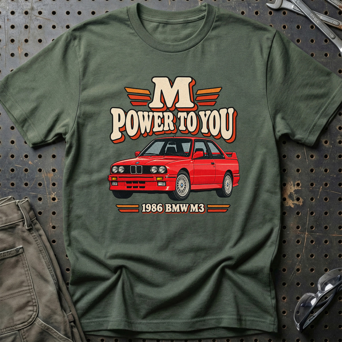 
BMW M3 1986 – M Power to You T-Shirt – Grøn Militær