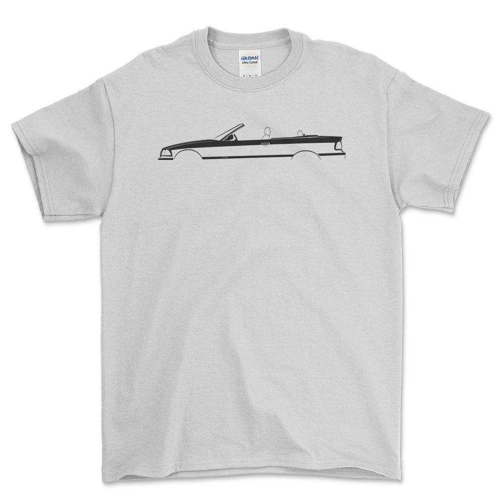 BMW M3 Cabrio (E36) Silhuet - Unisex T-Shirt , Bomuld-Beklædning-BMW-Hvid-S-Forside-Garage Culture Shop- garage - man cave - merchandise