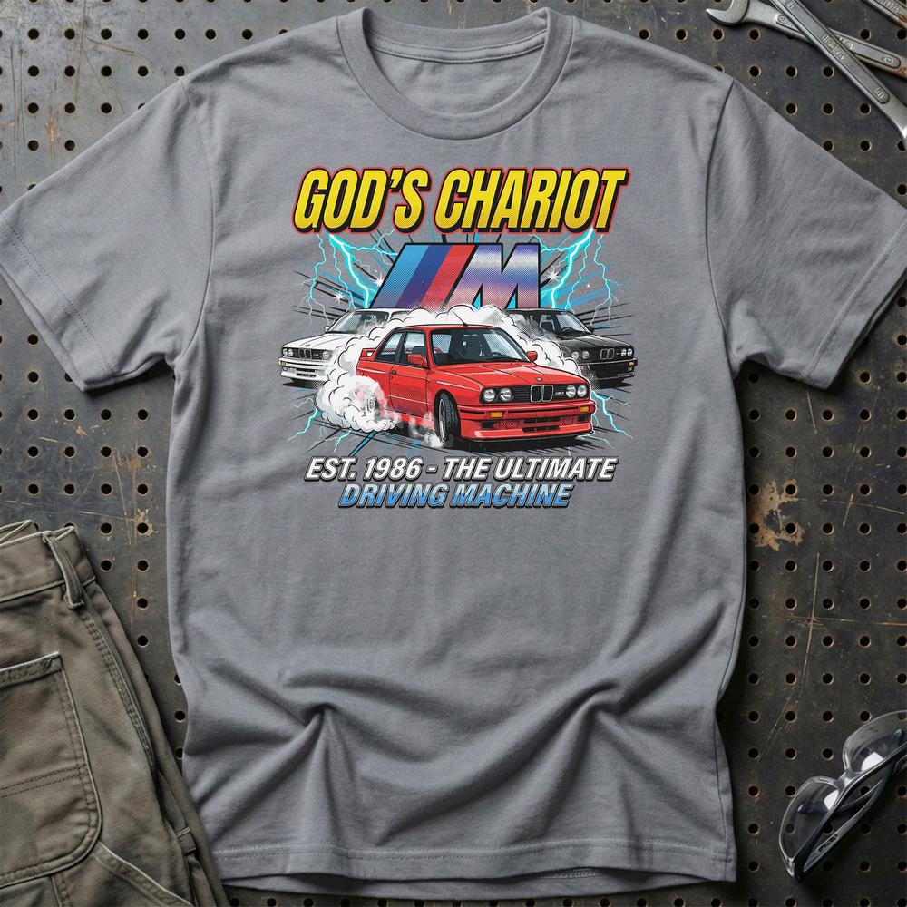 BMW M3 E30 God’s Chariot 1986 Driving Machine - Unisex T-Shirt-Beklædning-BMW-Grå Sport-S-Garage Culture Shop- garage - man cave - merchandise