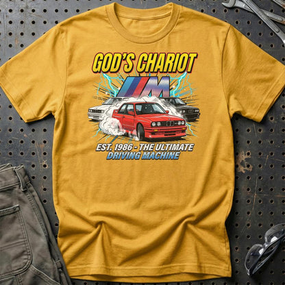 BMW M3 E30 God’s Chariot 1986 Driving Machine - Unisex T-Shirt-Beklædning-BMW-Guld-S-Garage Culture Shop- garage - man cave - merchandise