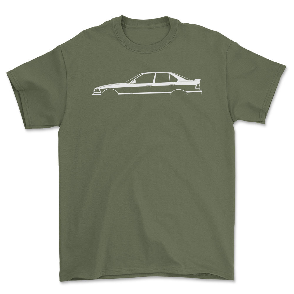 BMW M3 (E36) Silhuet - Unisex T-Shirt , Bomuld-Beklædning-BMW-Grøn Militær-S-Garage Culture Shop- garage - man cave - merchandise