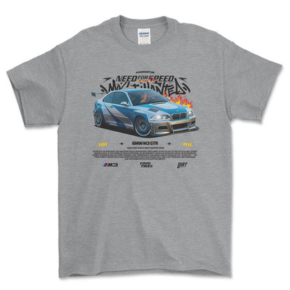 BMW M3 GTR - Unisex T-Shirt , Bomuld-Beklædning-BMW-Grå Sport-S-Forside-Garage Culture Shop- garage - man cave - merchandise