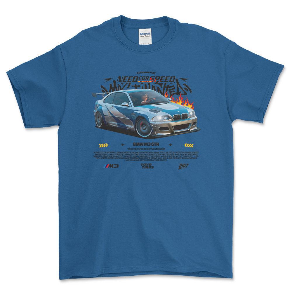 BMW M3 GTR - Unisex T-Shirt , Bomuld-Beklædning-BMW-Blå Royal-S-Forside-Garage Culture Shop- garage - man cave - merchandise