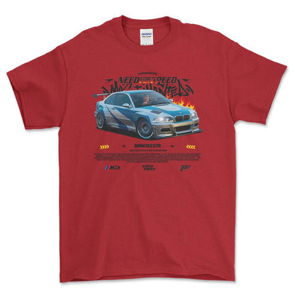 BMW M3 GTR - Unisex T-Shirt , Bomuld-Beklædning-BMW-Rød-S-Forside-Garage Culture Shop- garage - man cave - merchandise