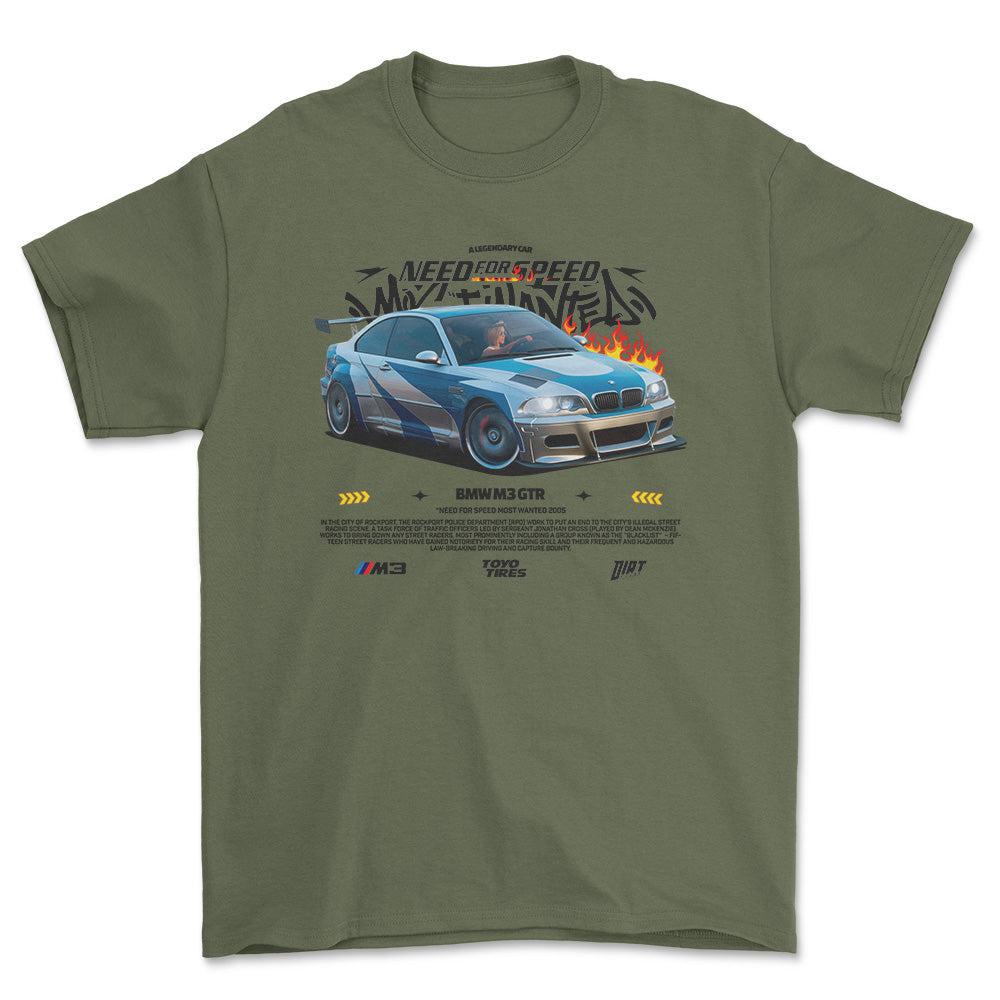 BMW M3 GTR - Unisex T-Shirt , Bomuld-Beklædning-BMW-Grøn Militær-S-Forside-Garage Culture Shop- garage - man cave - merchandise