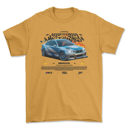 BMW M3 GTR - Unisex T-Shirt , Bomuld-Beklædning-BMW-Guld-S-Forside-Garage Culture Shop- garage - man cave - merchandise