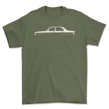 BMW M5 (E28) Silhuet - Unisex T-Shirt , Bomuld-Beklædning-BMW-Grøn Militær-S-Forside-Garage Culture Shop- garage - man cave - merchandise