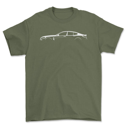 BMW M8 Gran Coupe (G16) Silhuet - Unisex T-Shirt , Bomuld-Beklædning-BMW-Grøn Militær-S-Forside-Garage Culture Shop- garage - man cave - merchandise