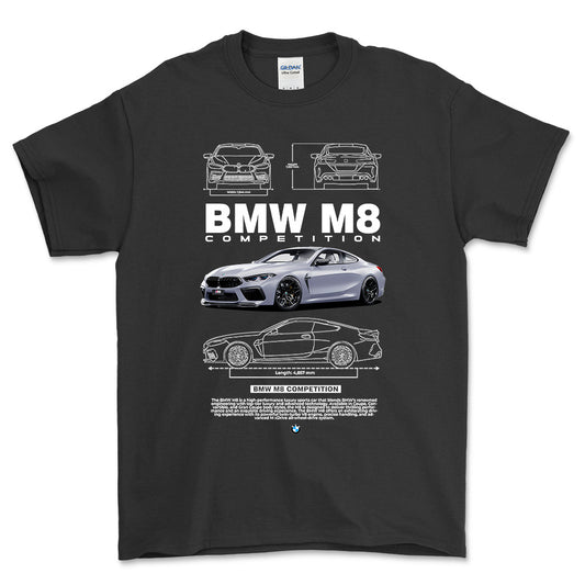 BMW M8 - Unisex T-Shirt , Bomuld-Beklædning-BMW-Sort-S-Forside-Garage Culture Shop- garage - man cave - merchandise