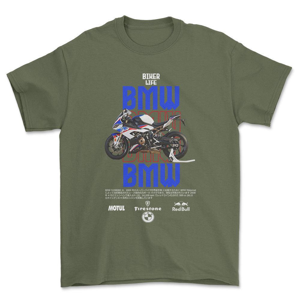 BMW R10 Unisex T-Shirt , Bomuld-Beklædning-BMW-Grøn Militær-S-Forside-Garage Culture Shop- garage - man cave - merchandise