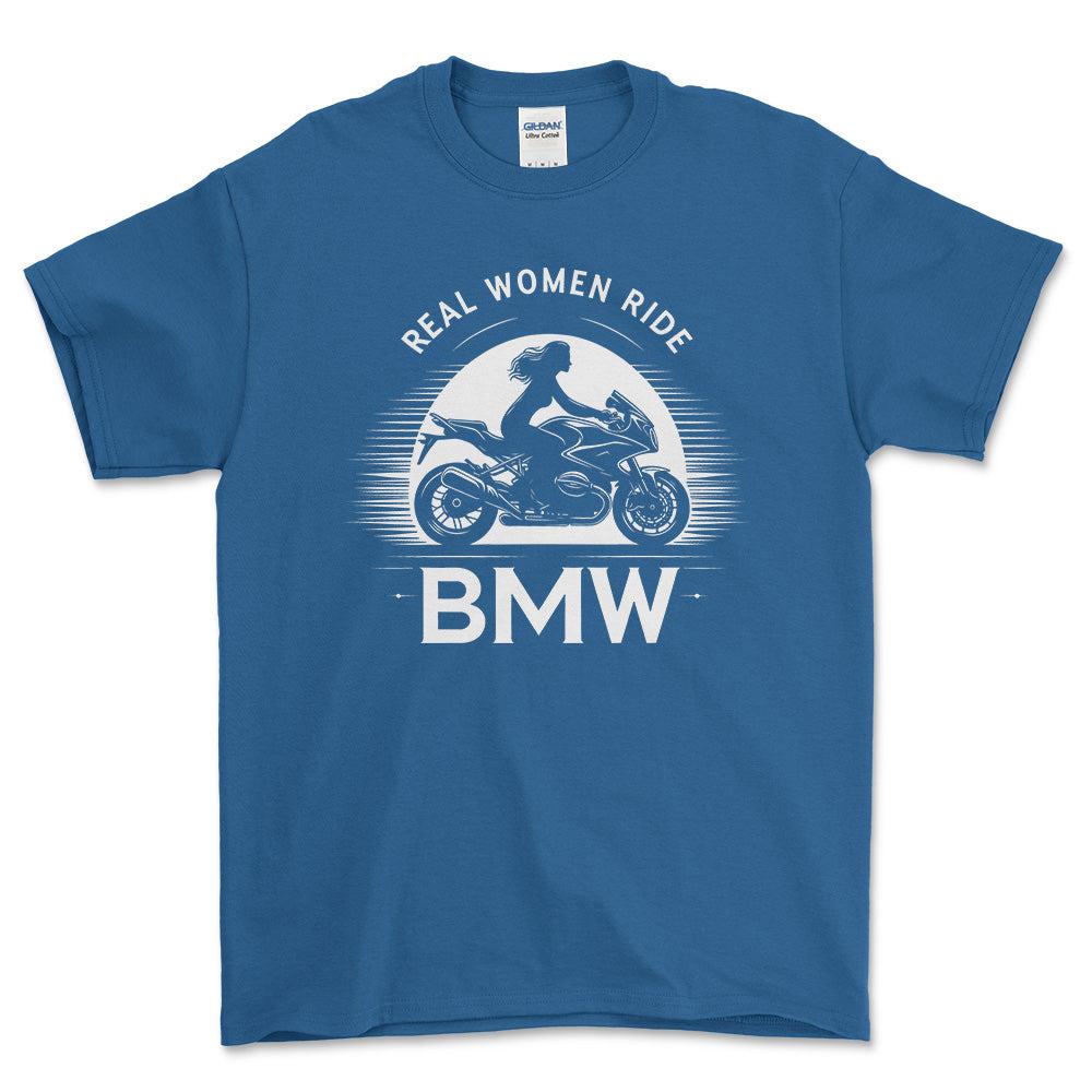 BMW Real Women Ride BMW - Unisex T-Shirt , Bomuld-Beklædning-BMW-Blå Royal-S-Forside-Garage Culture Shop- garage - man cave - merchandise