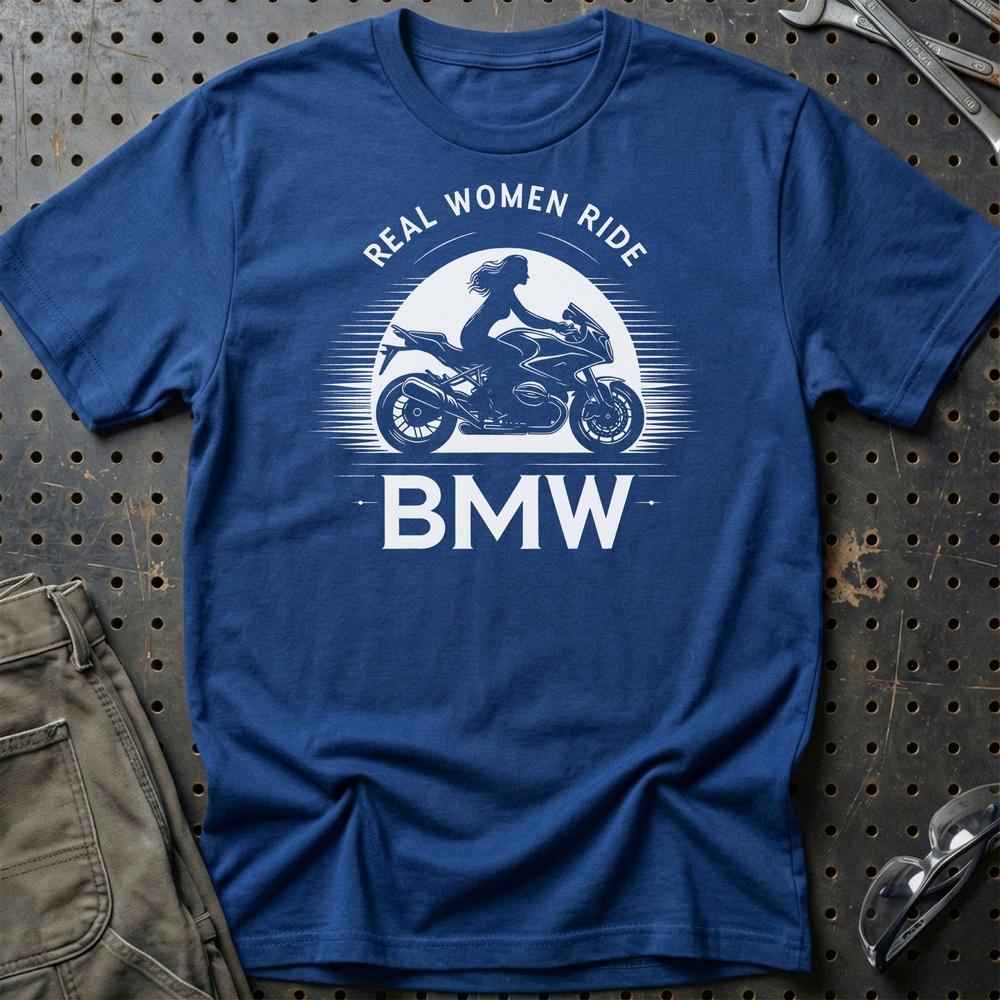 BMW Real Women Ride BMW - Unisex T-Shirt , Bomuld-Beklædning-BMW-Blå Royal-S-Garage Culture Shop- garage - man cave - merchandise