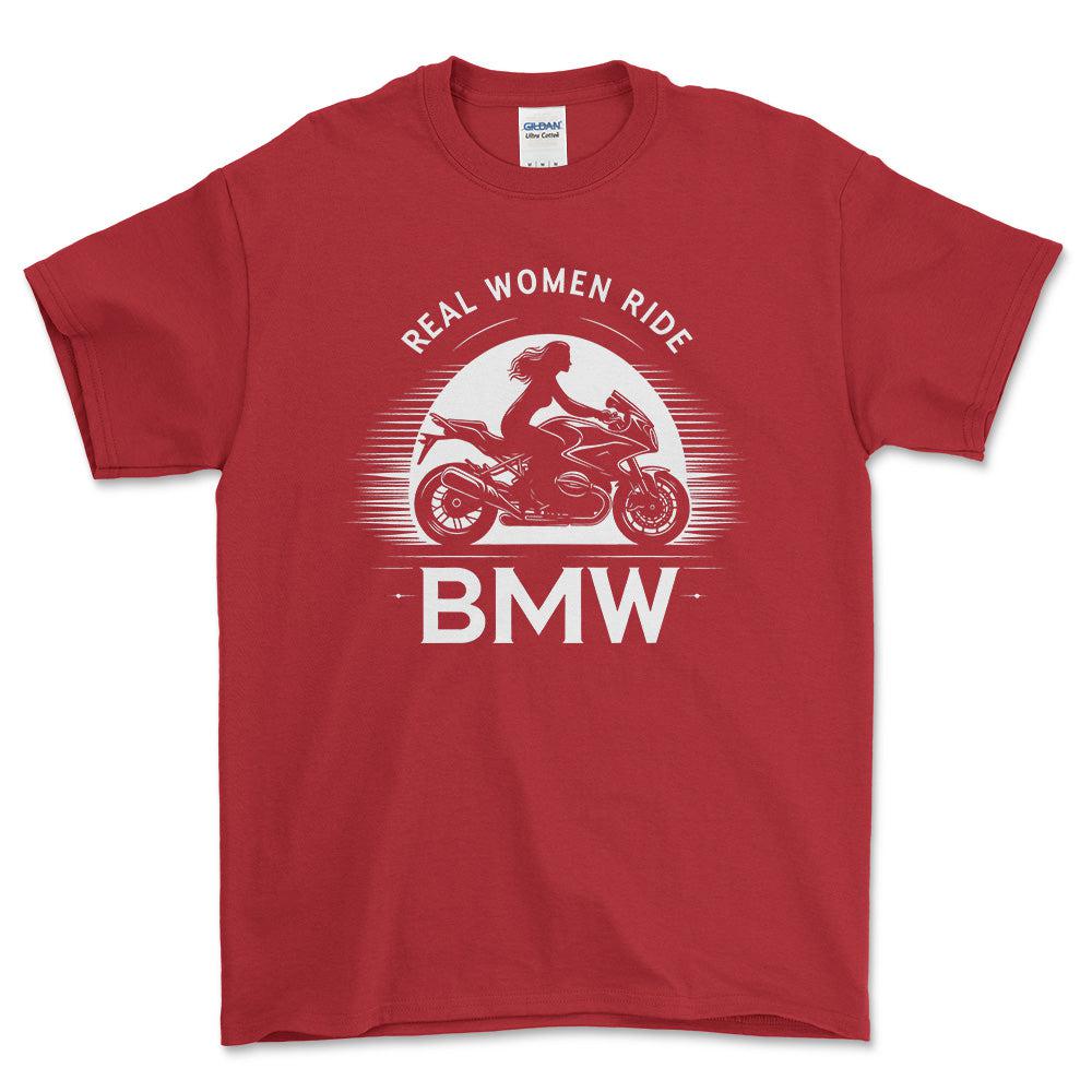 BMW Real Women Ride BMW - Unisex T-Shirt , Bomuld-Beklædning-BMW-Rød-S-Forside-Garage Culture Shop- garage - man cave - merchandise