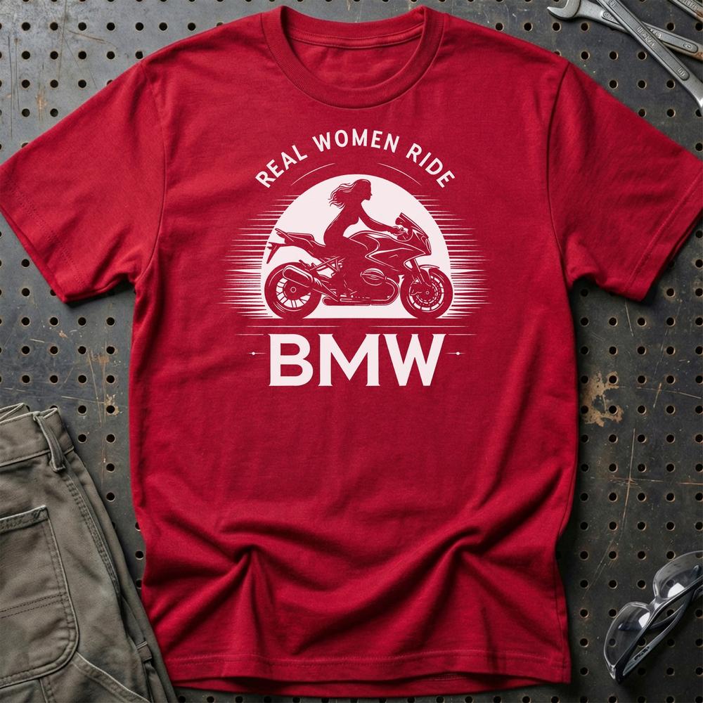 BMW Real Women Ride BMW - Unisex T-Shirt , Bomuld-Beklædning-BMW-Rød-S-Garage Culture Shop- garage - man cave - merchandise