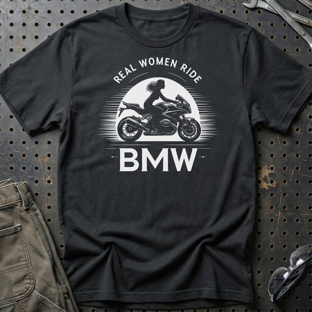 BMW Real Women Ride BMW - Unisex T-Shirt , Bomuld-Beklædning-BMW-Sort-S-Garage Culture Shop- garage - man cave - merchandise