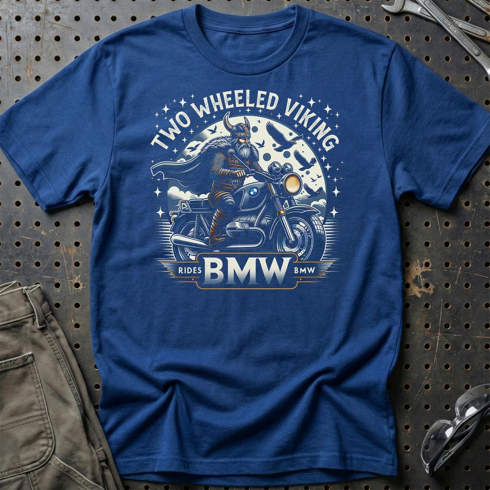 BMW Two Wheeled Viking Rides BMW - Unisex T-Shirt , Bomuld-Beklædning-Kawasaki-Blå Royal-S-Garage Culture Shop- garage - man cave - merchandise
