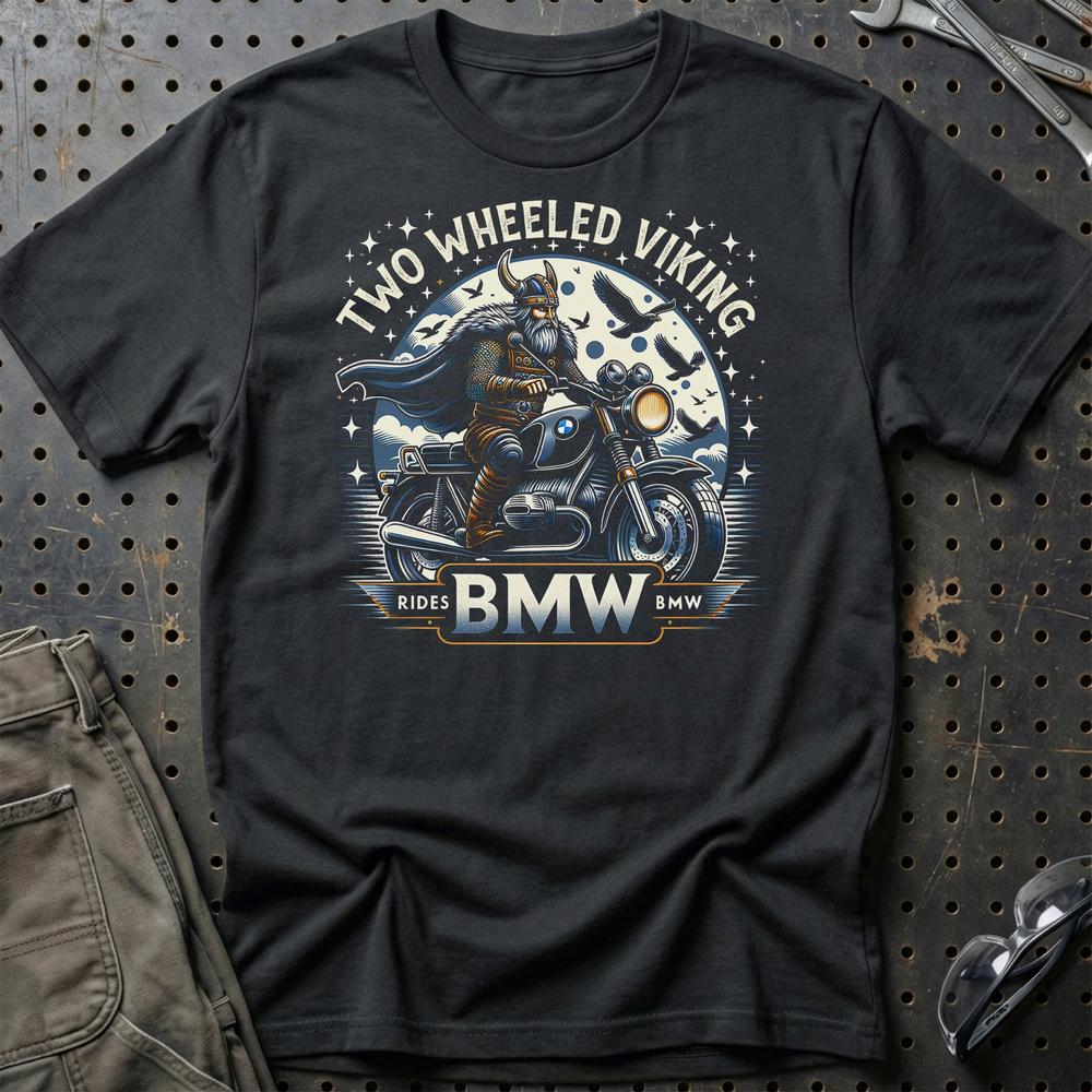 BMW Two Wheeled Viking Rides BMW - Unisex T-Shirt , Bomuld-Beklædning-Kawasaki-Sort-S-Garage Culture Shop- garage - man cave - merchandise