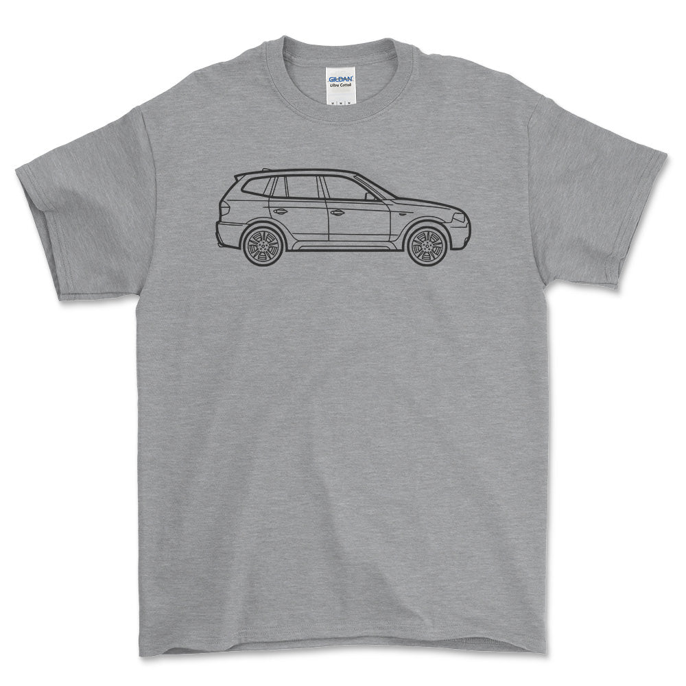 BMW X3 2003 Outline - Unisex T-Shirt , Bomuld-Beklædning-BMW-Grå Sport-S-Garage Culture Shop- garage - man cave - merchandise