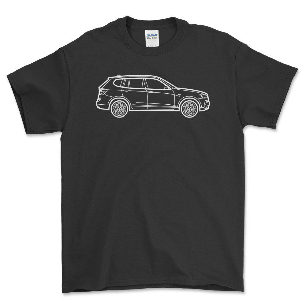 BMW X3 2010 Outline - Unisex T-Shirt , Bomuld-Beklædning-BMW-Sort-S-Garage Culture Shop- garage - man cave - merchandise