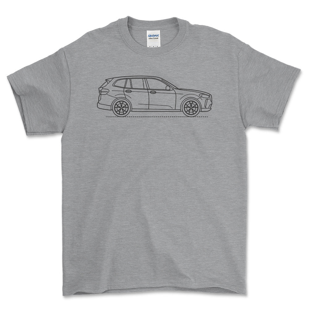 BMW X3 2017 Outline - Unisex T-Shirt , Bomuld-Beklædning-BMW-Grå Sport-S-Forside-Garage Culture Shop- garage - man cave - merchandise