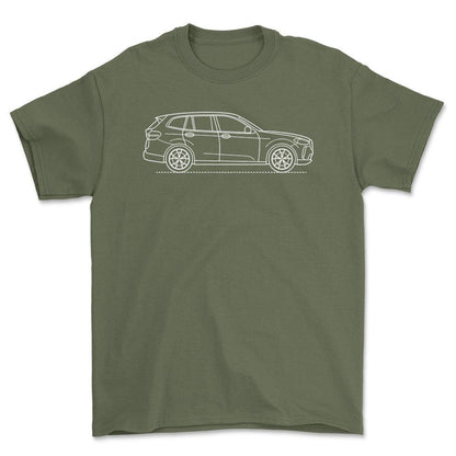 BMW X3 2017 Outline - Unisex T-Shirt , Bomuld-Beklædning-BMW-Grøn Militær-S-Forside-Garage Culture Shop- garage - man cave - merchandise