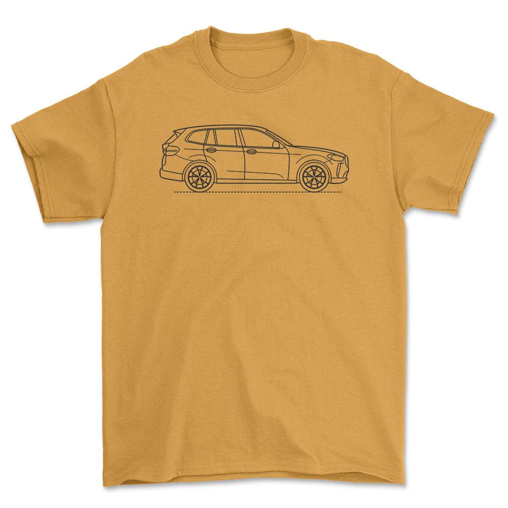 BMW X3 2017 Outline - Unisex T-Shirt , Bomuld-Beklædning-BMW-Guld-S-Forside-Garage Culture Shop- garage - man cave - merchandise