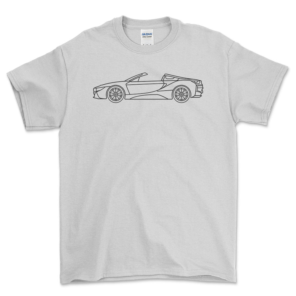 BMW i8 Roadster Outline - Unisex T-Shirt , Bomuld-Beklædning-BMW-Hvid-S-Forside-Garage Culture Shop- garage - man cave - merchandise