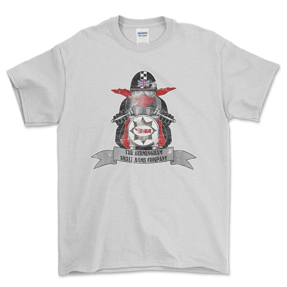 BSA Biker Vintage Style Unisex T-Shirt , Bomuld-Beklædning-BSA-Hvid-S-Forside-Garage Culture Shop- garage - man cave - merchandise