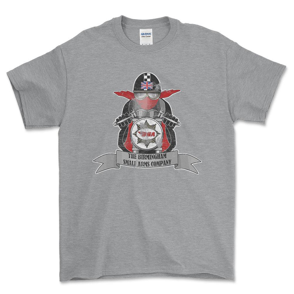 BSA Biker Vintage Style Unisex T-Shirt , Bomuld-Beklædning-BSA-Grå Sport-S-Forside-Garage Culture Shop- garage - man cave - merchandise