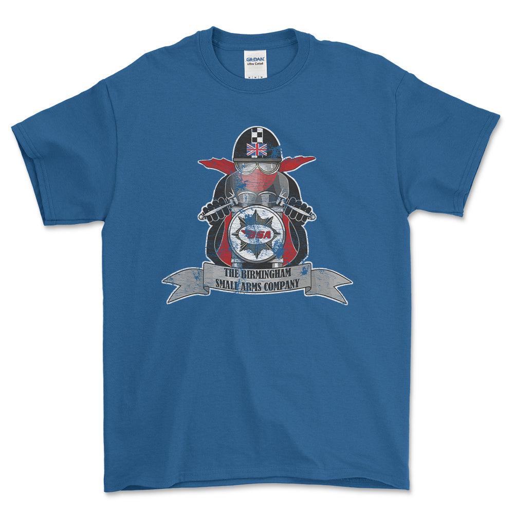 BSA Biker Vintage Style Unisex T-Shirt , Bomuld-Beklædning-BSA-Blå Royal-S-Forside-Garage Culture Shop- garage - man cave - merchandise